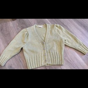 Zara knit top cardigan mint green crystal button
